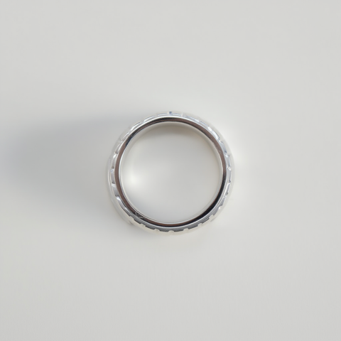 Silver ring on a light gray background