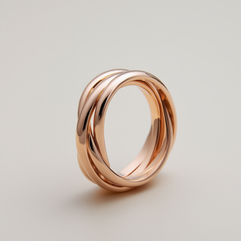 Rose gold ring with a modern design on a light gray background