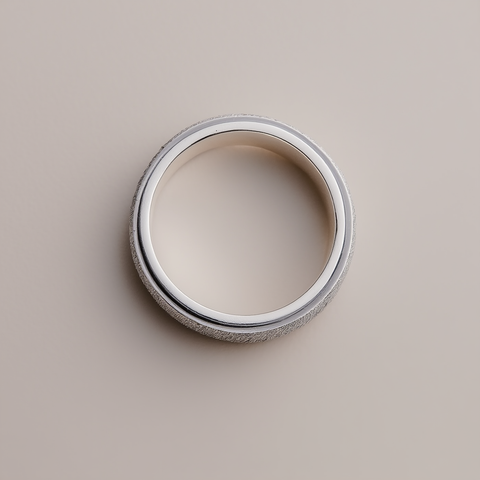 Silver ring on a beige background