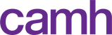 Purple 'camh' logo on a white background